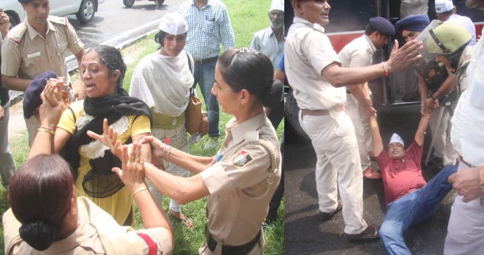 police, water cannon on aap protest rally at haryana assembly, chandigarh,