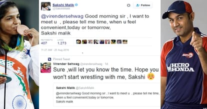 rio olympic medal winner wrestler sakshi malik tweet to virender sehwag for meeting