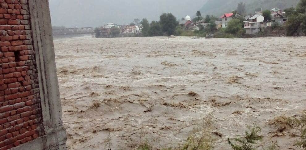 Sarbari river flowing above danger mark in Kullu Himachal pradesh