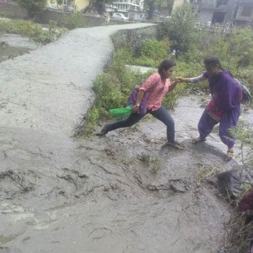 Sarbari river flowing above danger mark in Kullu Himachal pradesh