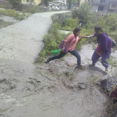 Sarbari river flowing above danger mark in Kullu Himachal pradesh