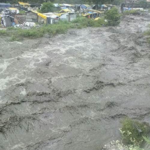 Sarbari river flowing above danger mark in Kullu Himachal pradesh