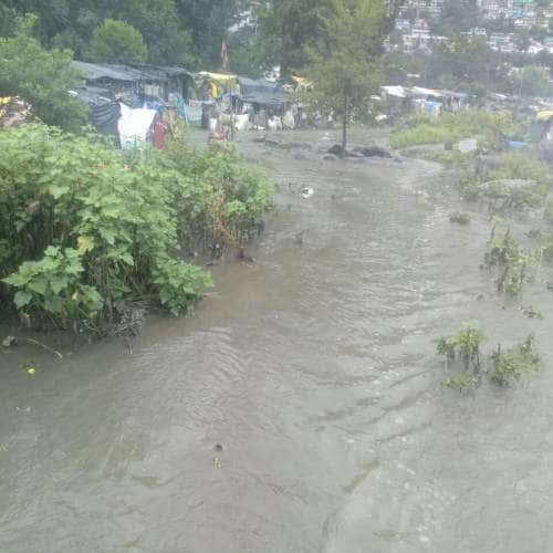Sarbari river flowing above danger mark in Kullu Himachal pradesh