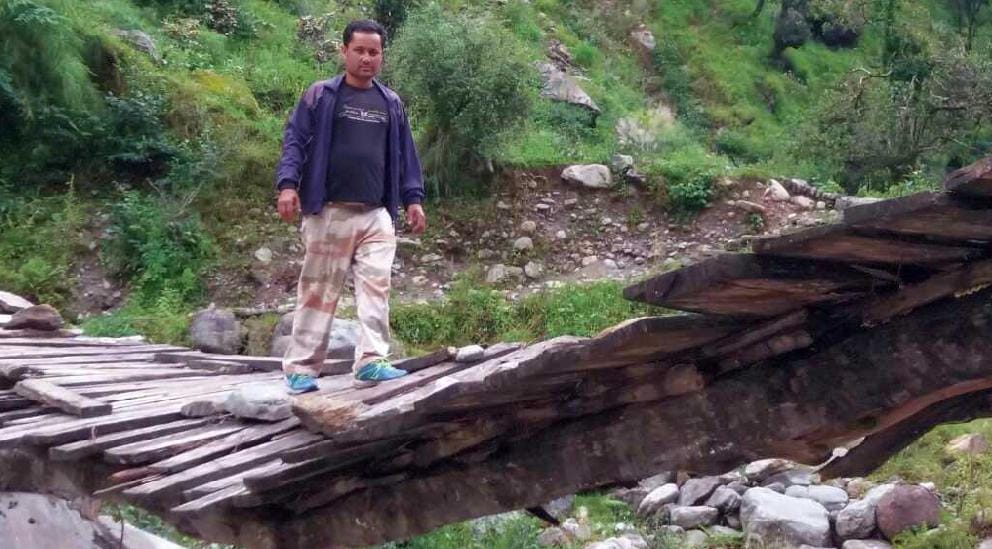 Villagers made wooden bridge