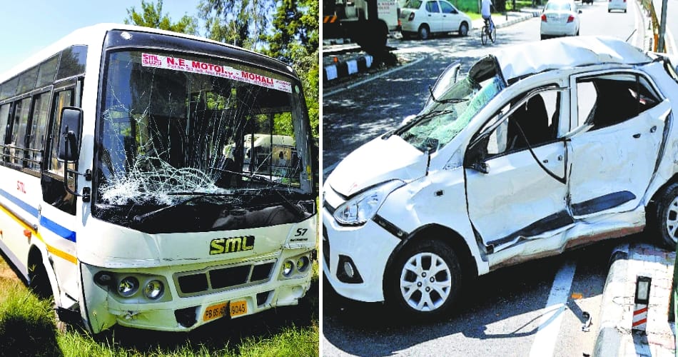 over speed bus hit the car two was killed, three injured