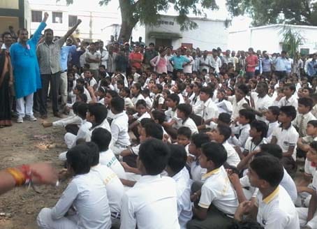 children demonstration on the road