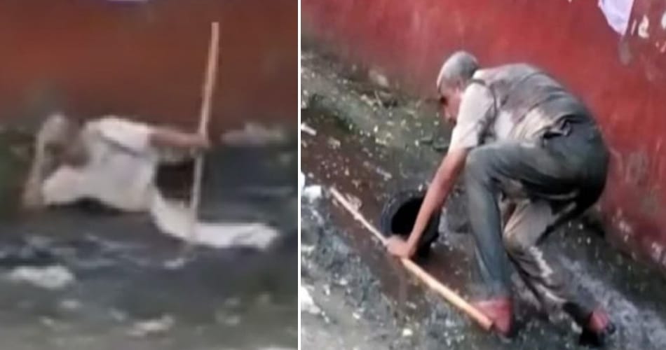 drunken ASI of haryana police fell down in mud on road, viral photos