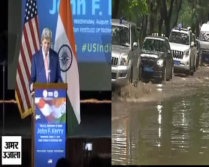 Watch: John Kerry’s motorcade wades at snail’s pace through Delhi’s water-logged roads