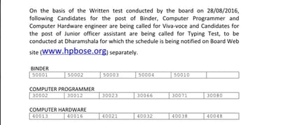 HP Board announce written test result.