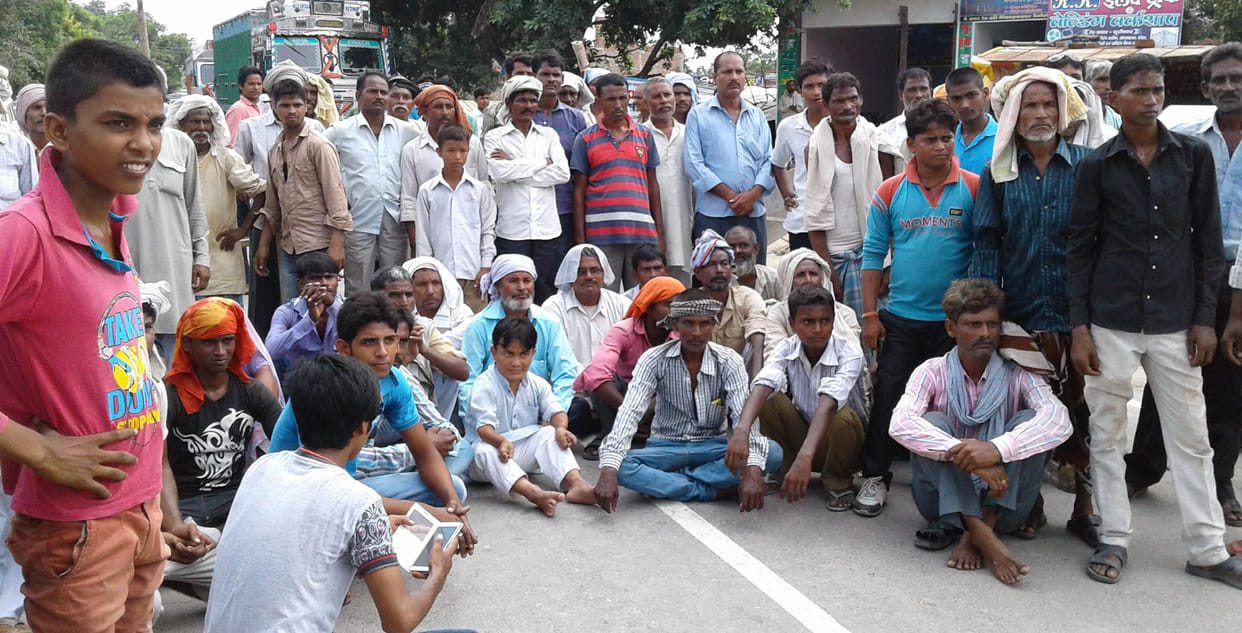The villagers blocked the road