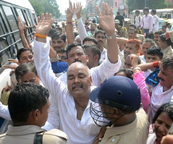  Teachers protest in Lucknow.