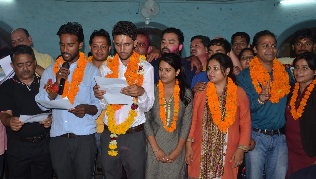 abvp won president post in dav college, satyam shivam won secretary.