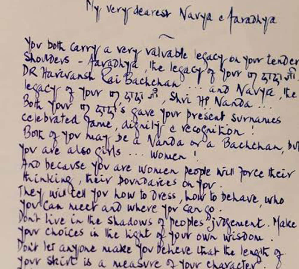 big b written open letter for navya and aaradhya