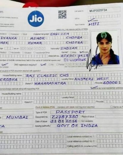 Priyanka Chopra jio sim application goes viral on social media