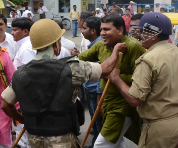 Protest by BJP against azam khan.