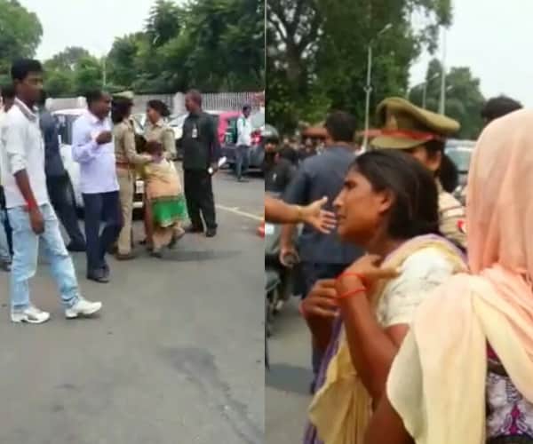 Police beats a woman in front of Chief minister's house.