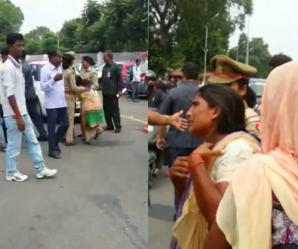 Police beats a woman in front of Chief minister's house.