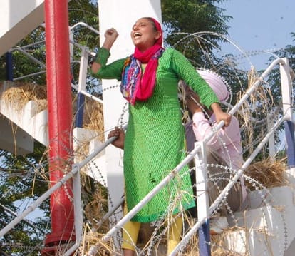 teachers climbed on water tank outside cm badal house and drink water with shoes