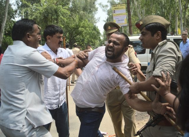 Ambedkar BJP raging on offense, blew effigy of Azam