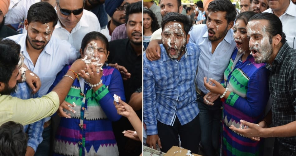 PUSU students cut the cake at Student center punjab university