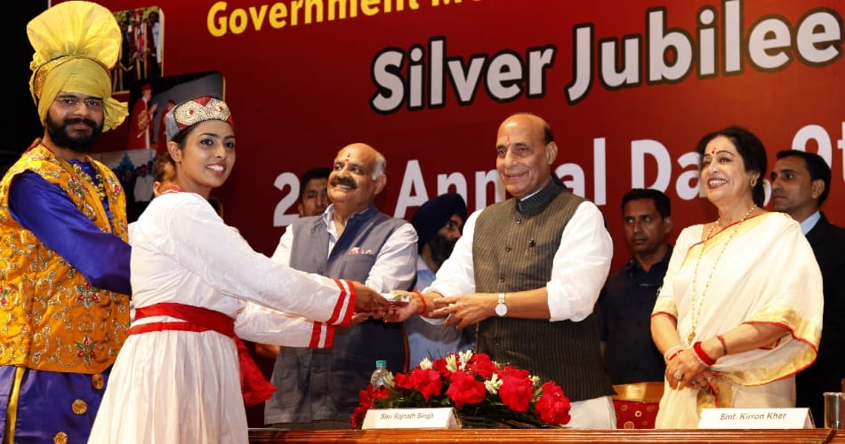 home minister rajnath singh and mp kirron kher at silver jublee celebreation at gmch 32 chandigarh