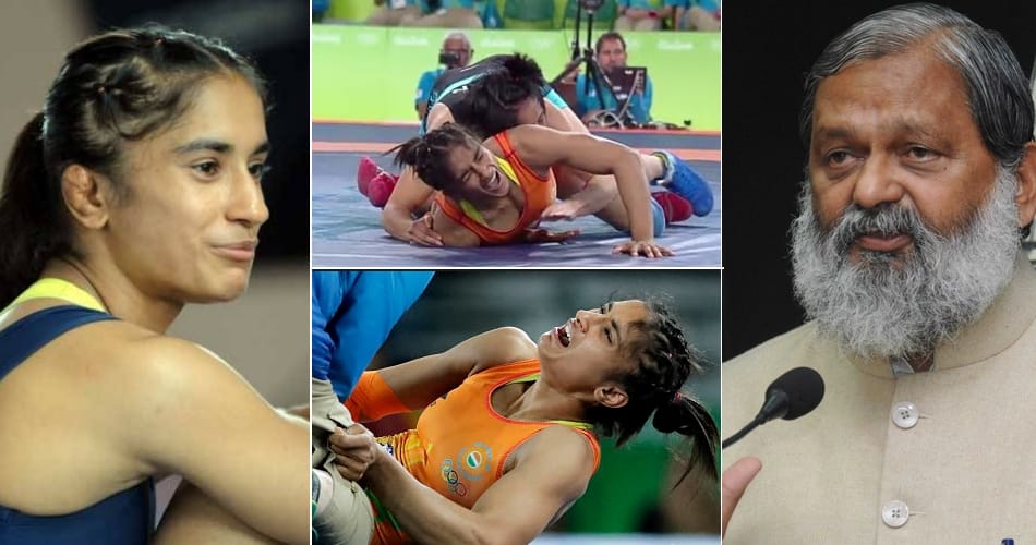 unfavourable reply by sports minister anil vij to injured international wrestler vinesh phogat
