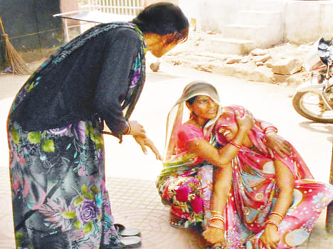 Farmer's daughter's hand in concern to yellow breath ceased