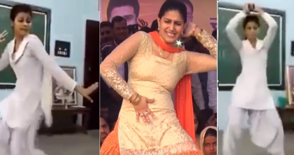 school girl dancing like singer and dancer sapna chaudhary, video viral on social media