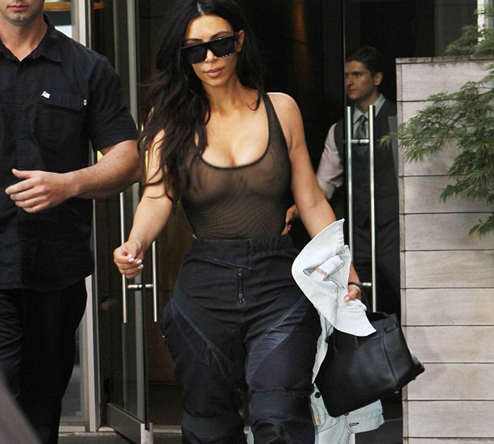 kim kardashian goes braless on morning outing