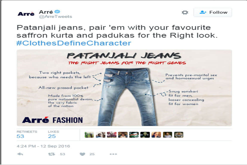 twitter trolls Patanjali jeans and various swadshi designs 