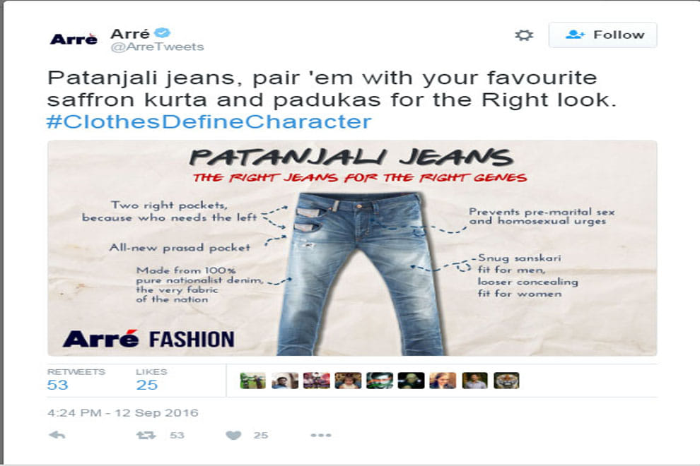 twitter trolls Patanjali jeans and various swadshi designs 