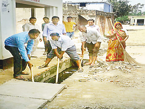 Cleaning personnel team reached the village