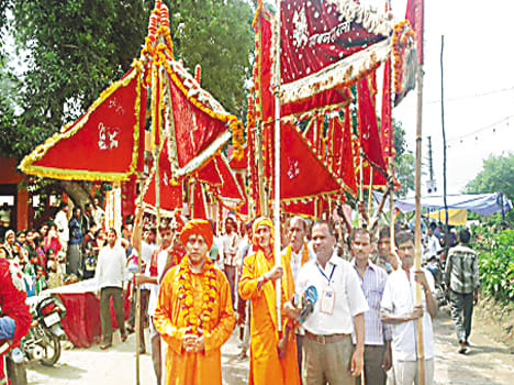 The band came up with the musical instruments flag procession