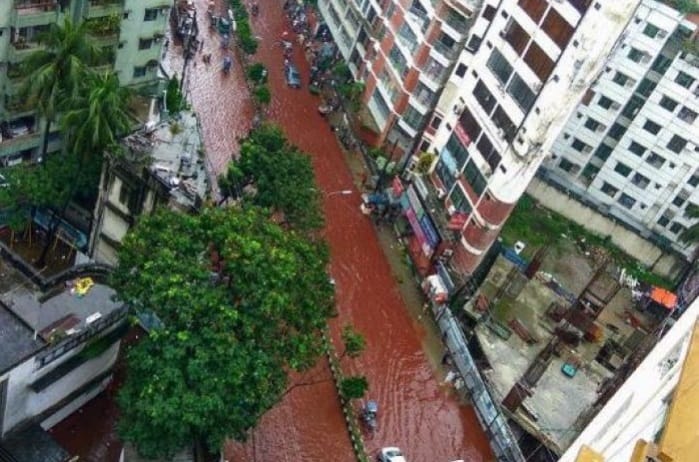 Blood river in Dhaka street after eid