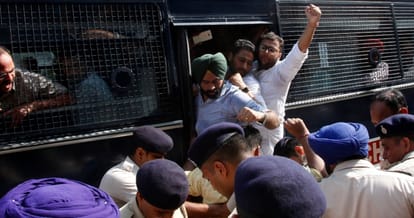 Around 350 members of the Punjab Employees Union facility Protest