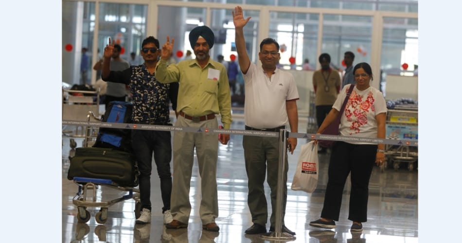 The first international flight passengers at the International Airport