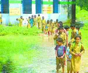 Little students face problem in going to school.