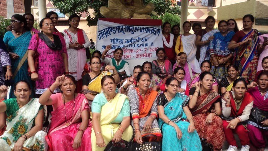 Female health workers staged marches out
