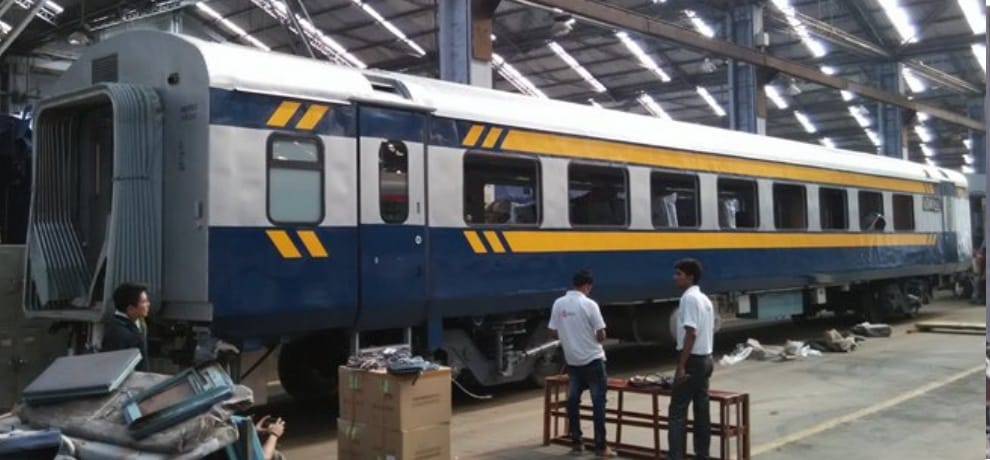Train parcel coaches cut with gas cutters
