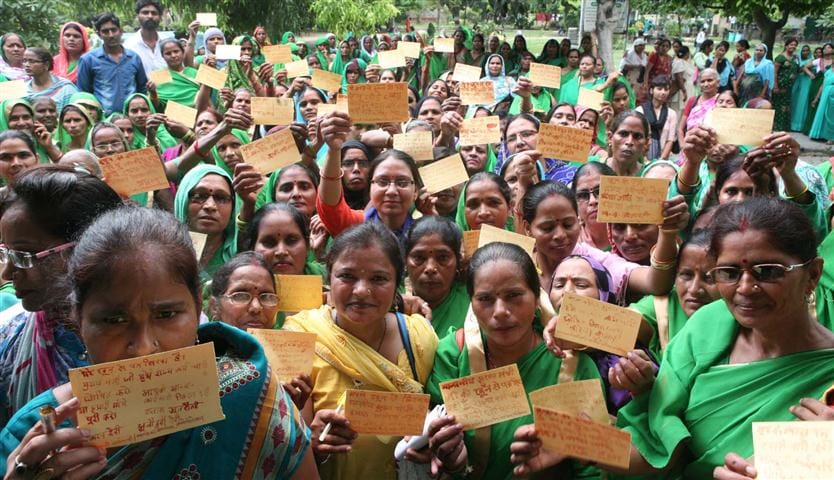 Anganwadi workers from blood-written letter to CM