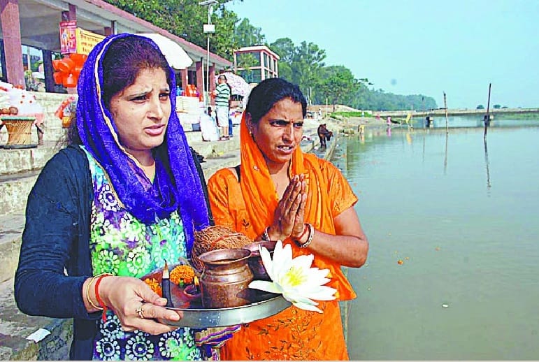 Devotees dived into the river