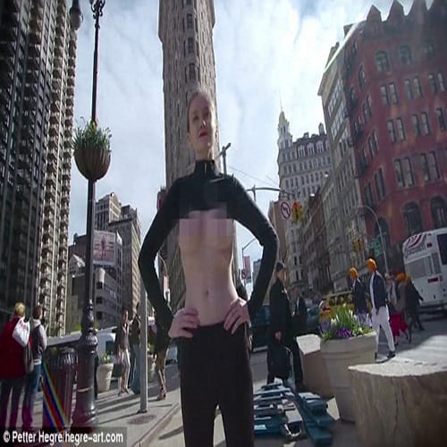 Model walks topless in support of Free Nipple