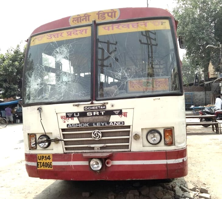 Roadways bus hit the bike rider shot, commotion, jam