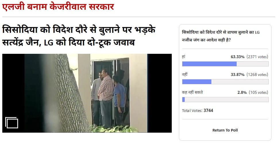 amar ujala poll: lg decision to ask manish sisodia to return from finland tour was abslutely right
