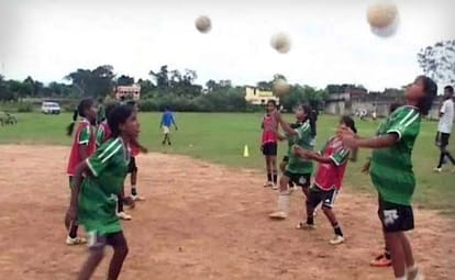 alakhpura village of bhiwani, where girls are football champions and practice with buffalows
