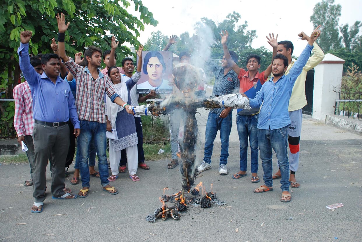 Students performed effigy burnt
