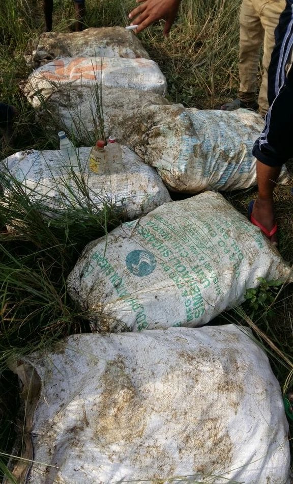 Nepali liquor recovered from the river in tubes tied sacks