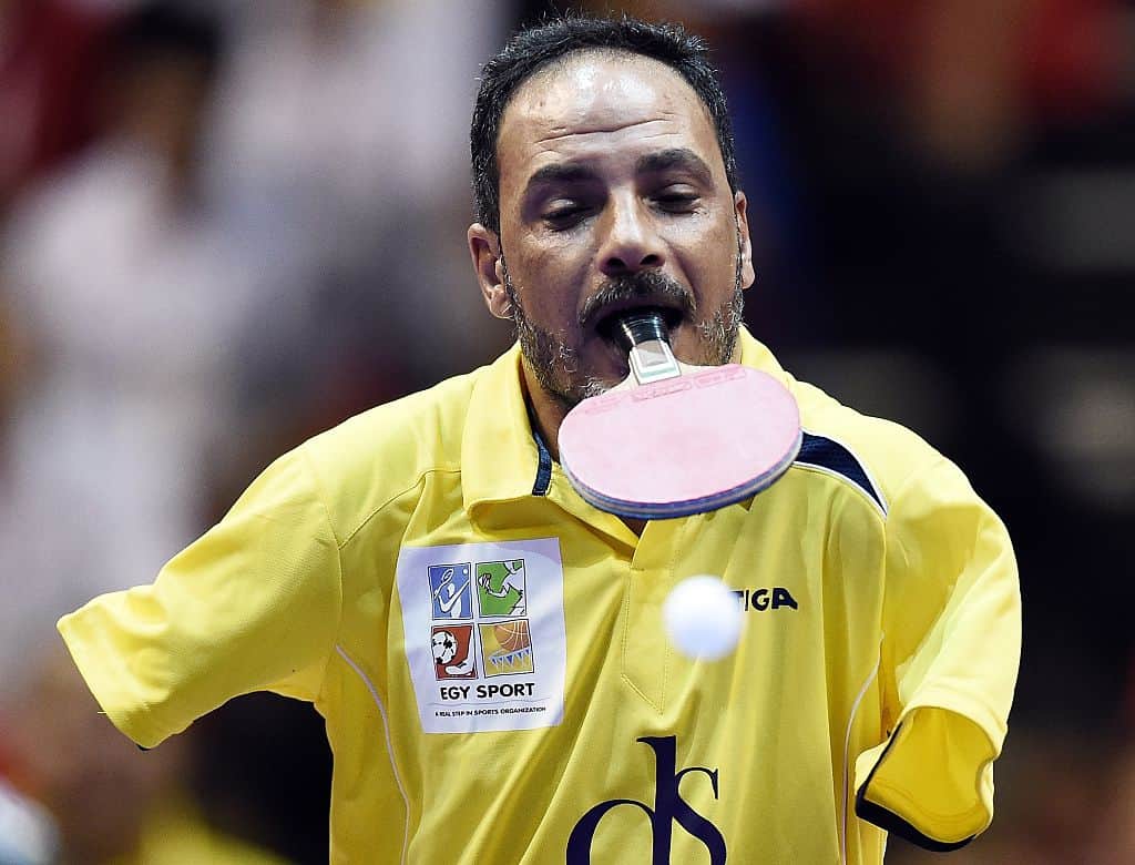 TT player Who playes with help of mouth and foot 