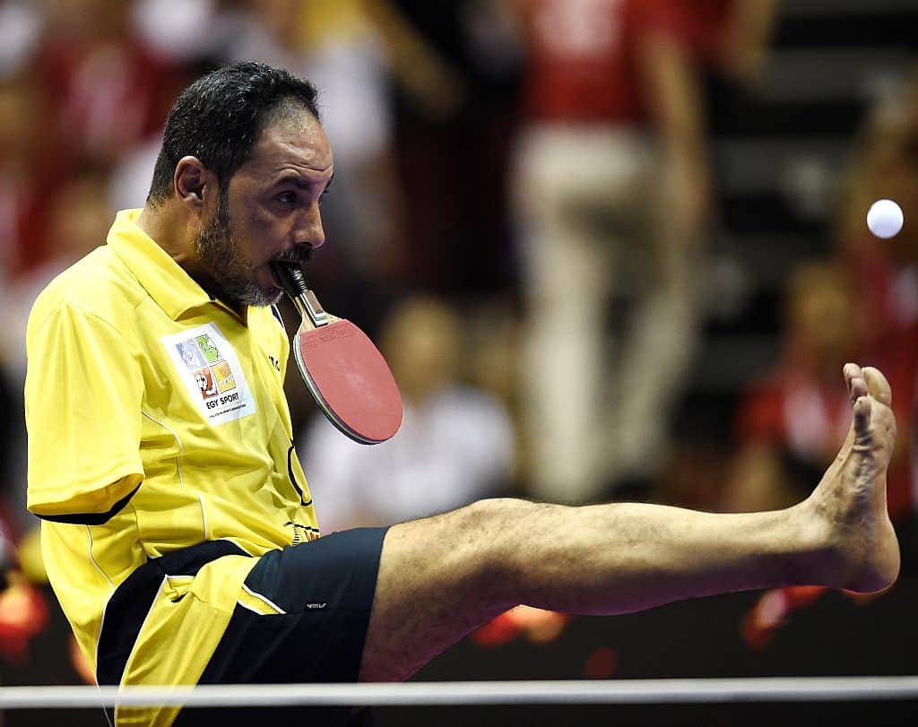 TT player Who playes with help of mouth and foot 