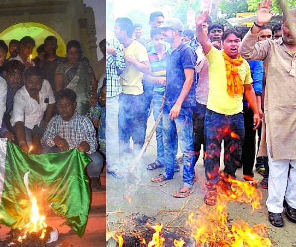 People protest against pakistan in Uttar Pradesh.